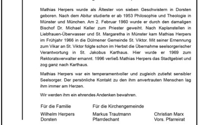 Requiem und Beisetzung von Pfarrer em. Mathias Herpers